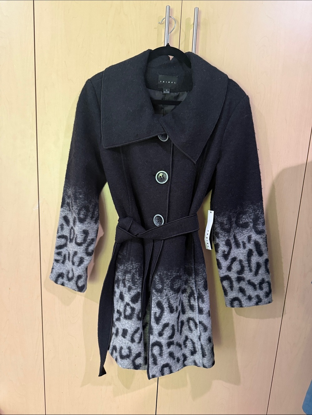 Tribal Black Coat with Gray Leopard Ombre Accents